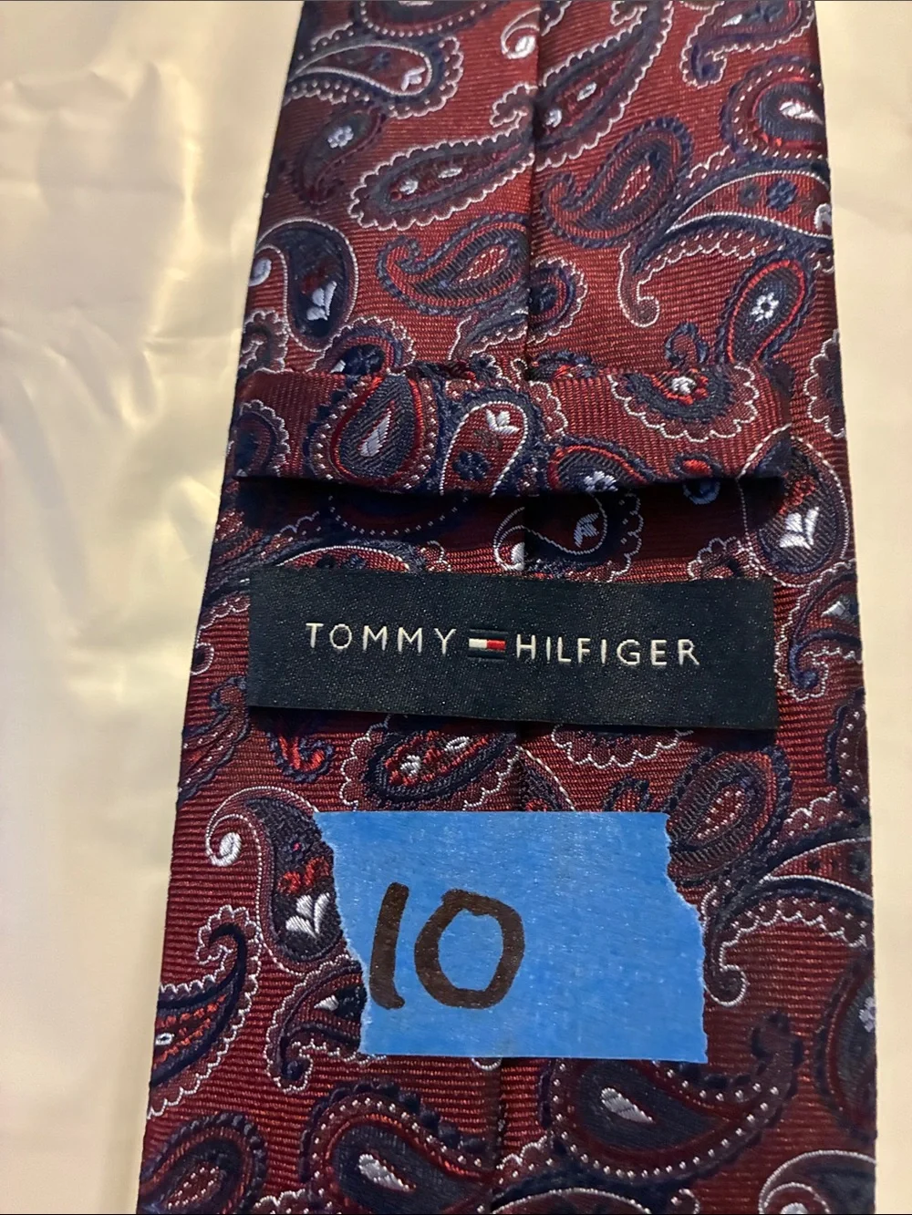 Tommy Hilfiger Burgundy Paisley Silk Tie with Navy and White Details